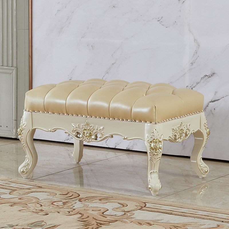王牌家私 欧式实木真皮沙发z凳客厅家俱换鞋凳雕花脚踏凳穿鞋凳