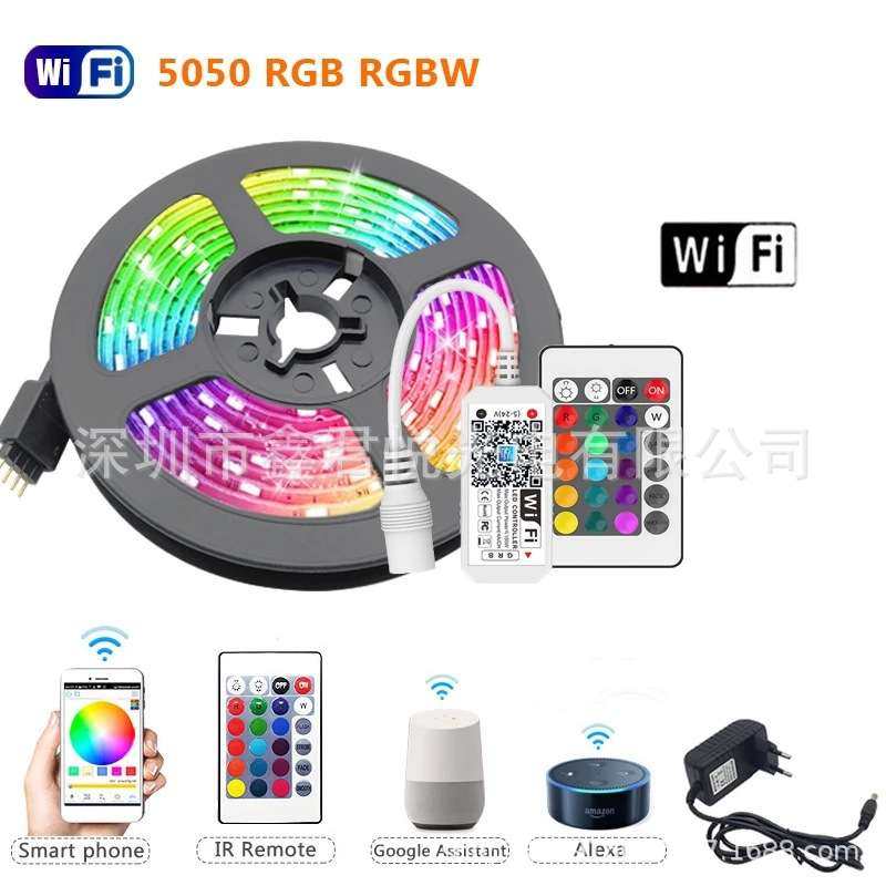 wifi灯带套装5050滴胶防水RGB5米300灯5050七彩灯带 wifi智能灯带