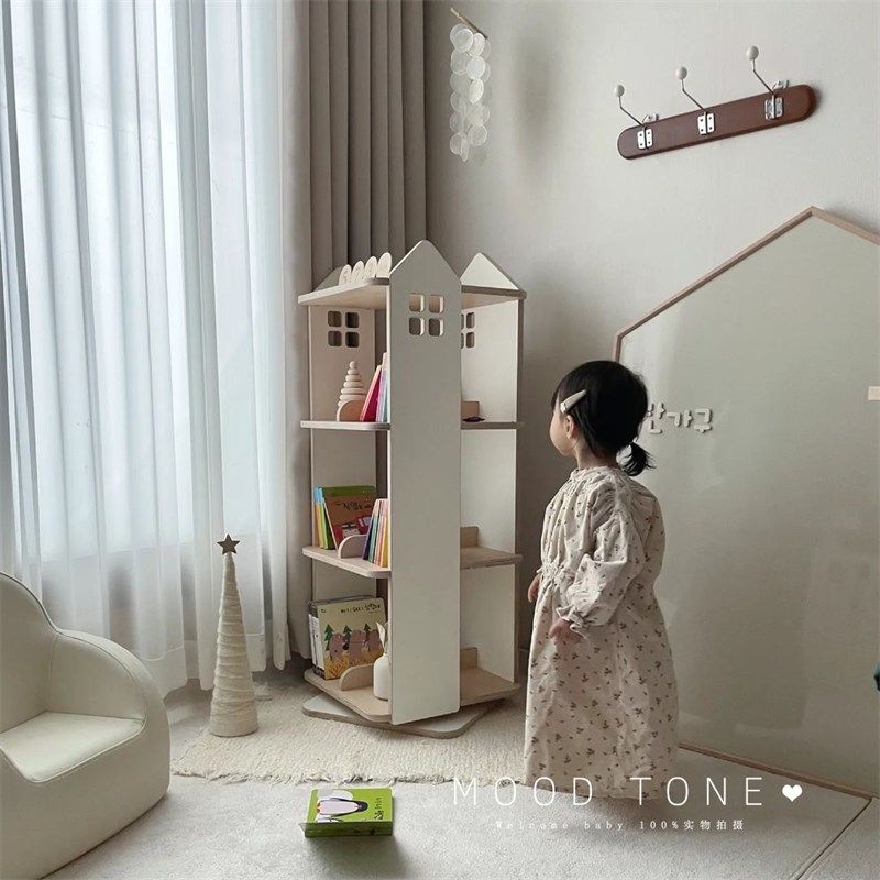 韩国儿童旋转书架度家用绘本架实木多层落地书柜阅读架,住宅家具,儿童书柜,淘宝优惠券,粉丝福利购,淘宝优惠卷