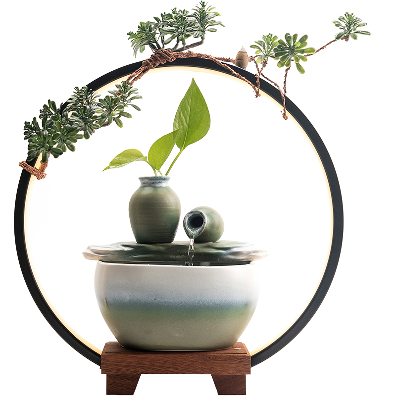 陶迷流水器家居摆件创意桌面喷泉空气加湿器循环活水养鱼业送礼