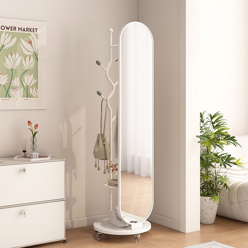 衣帽架家用可旋转穿衣镜挂衣架一体收纳储物试衣镜卧室落地全身镜