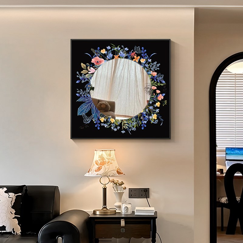 2024新款镜子客厅装饰画高级感卧室梳妆台摆画法式沙发后镜面挂画