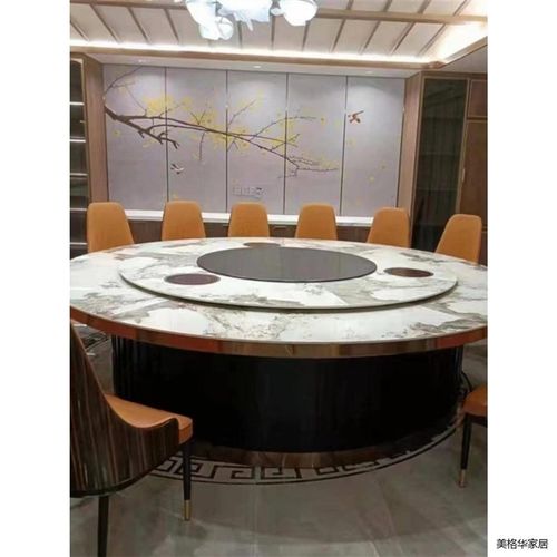 酒店电动餐桌转盘带电磁炉火锅桌面大理石圆形人2人岩板大圆桌