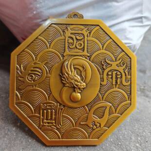 新品纯铜五岳真形图挂件铜镜黄铜家用龙头风水大门摆件