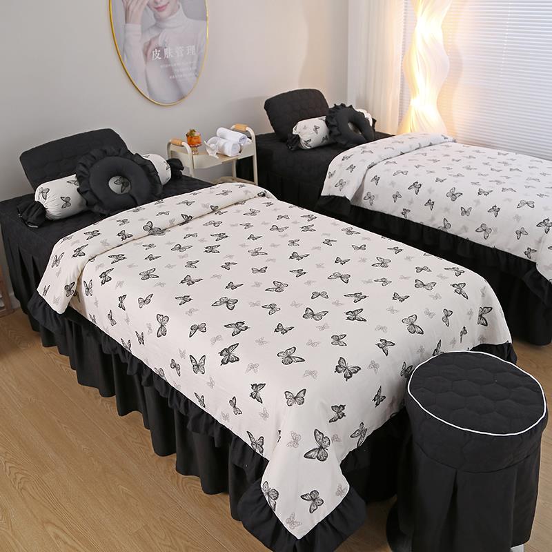 2025新款轻奢高级感美容床罩四件套2件美容院按摩床单件带洞头疗