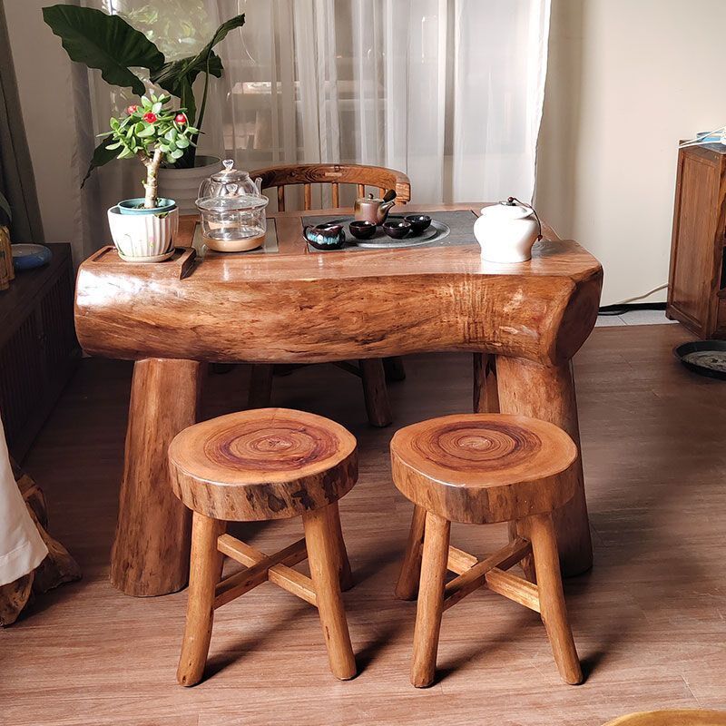 侘寂风小型家用茶桌茶台一体一整木桌椅民宿客厅复古