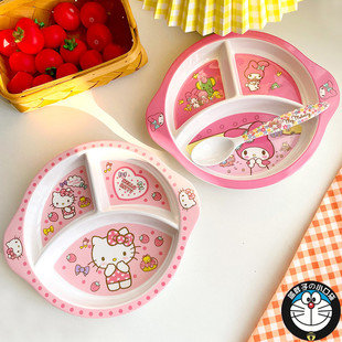 三格圆形餐具饭盘密胺宝宝防耐摔爱儿童餐盘分格卡通幼儿园