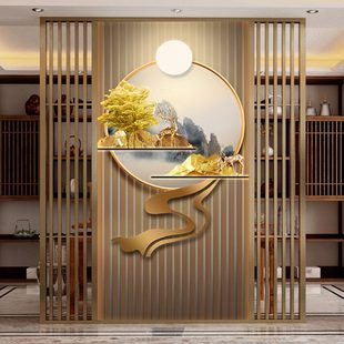 新中式 走廊过道壁画背景墙墙纸3d 入户玄关装 饰画现代轻奢客厅竖版