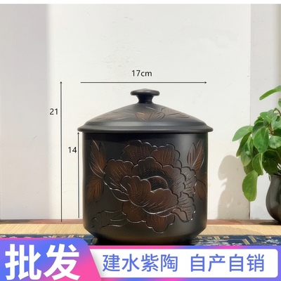 云南建水紫陶茶叶罐普洱茶缸纯手工跳刀醒茶罐陶瓷家用密封储茶罐
