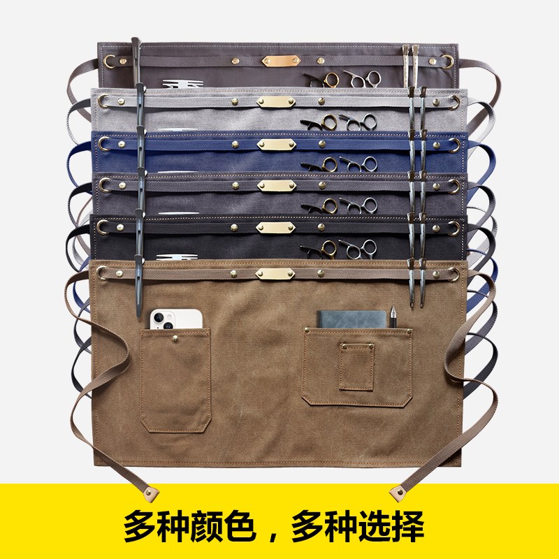 时尚半截短款帆布围裙定制男士咖啡师女餐饮服务员半身围腰工作服