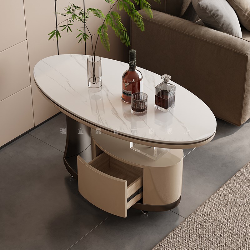 轻奢岩板茶几小户型家用小推车客厅沙发旁小边几简约可移动小餐车