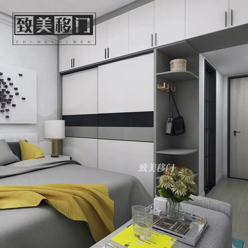 衣柜门定制推拉生态板滑移门现代简约极窄框网红卧室多层实木板门