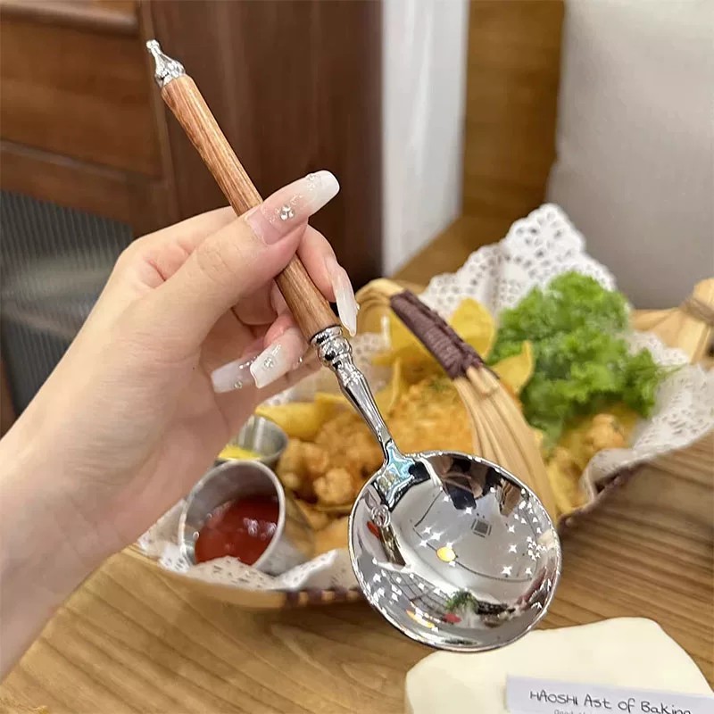 316不锈钢木柄加厚家用汤匙
