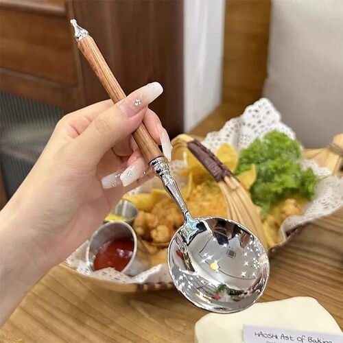 316不锈钢木柄加厚家用汤匙