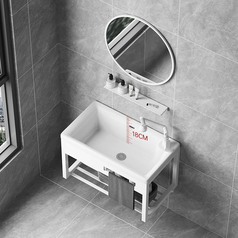 小户型挂墙式不锈钢支架盆卫生间阳台家用加深陶瓷一体洗脸洗手盆