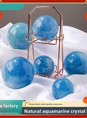天然海蓝宝石水晶球装饰品客厅书房公司入口原石抛光开幕乔迁生日