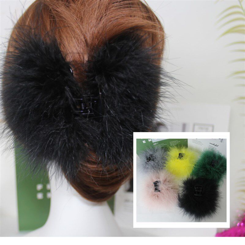 新年饱满火鸡羽毛中号抓夹顶夹6cm马尾卡子女半扎发毛毛发夹发饰