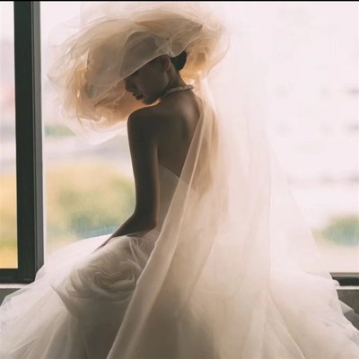 法式复古夸张高级感抓纱云朵大礼帽长款头纱旅拍样片婚纱摄影头饰