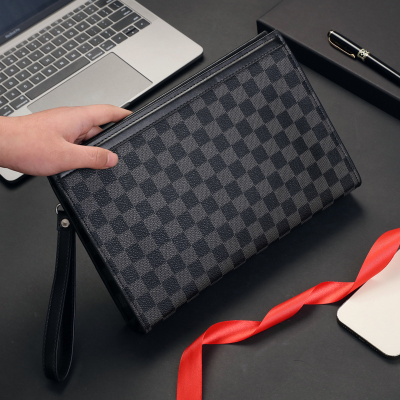 2023年新款手包男款男士手拿包格子时尚信封包手抓包商务手夹包