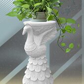 大理石花架新中式 饰摆件汉白玉石雕盆景底座 孔雀造型花台庭院装