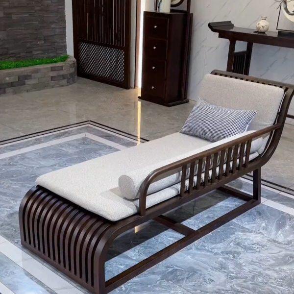 新中式乌金木贵妃椅美人榻书房别墅客厅轻奢风沙发床实木太妃躺椅