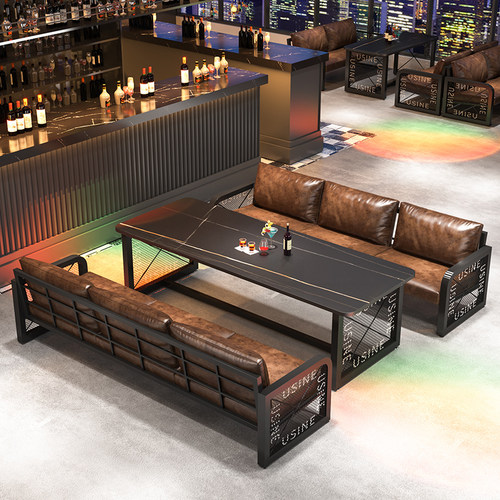 酒吧酒馆咖啡厅桌椅组合工业风烧烤店清吧西餐厅多人商用卡座沙发