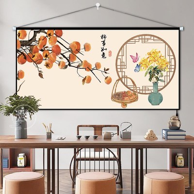 定制挂式柿柿如店入户遮丑布艺中画客厅卧室T酒意装饰墙面遮