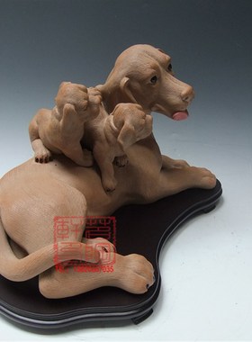 陶瓷工艺品 石湾公仔 狗 母子情