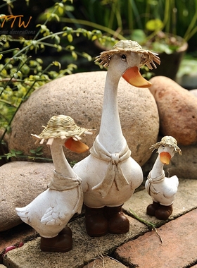 美式乡村花园风格 庭院阳台地面草帽鸭 花园摆件 礼物