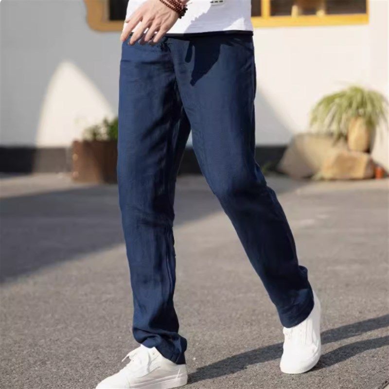 亚麻西裤加长120c高个子男士麻料休闲裤透气西装裤子直筒大码夏季