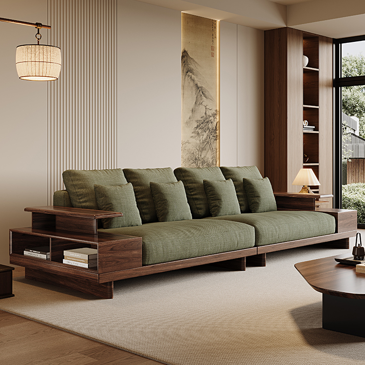 宋式客厅生态北美黑胡桃木布艺