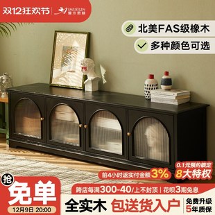 复古视听柜小户型地柜 实木电视柜落地收纳储物柜一体客厅家用法式