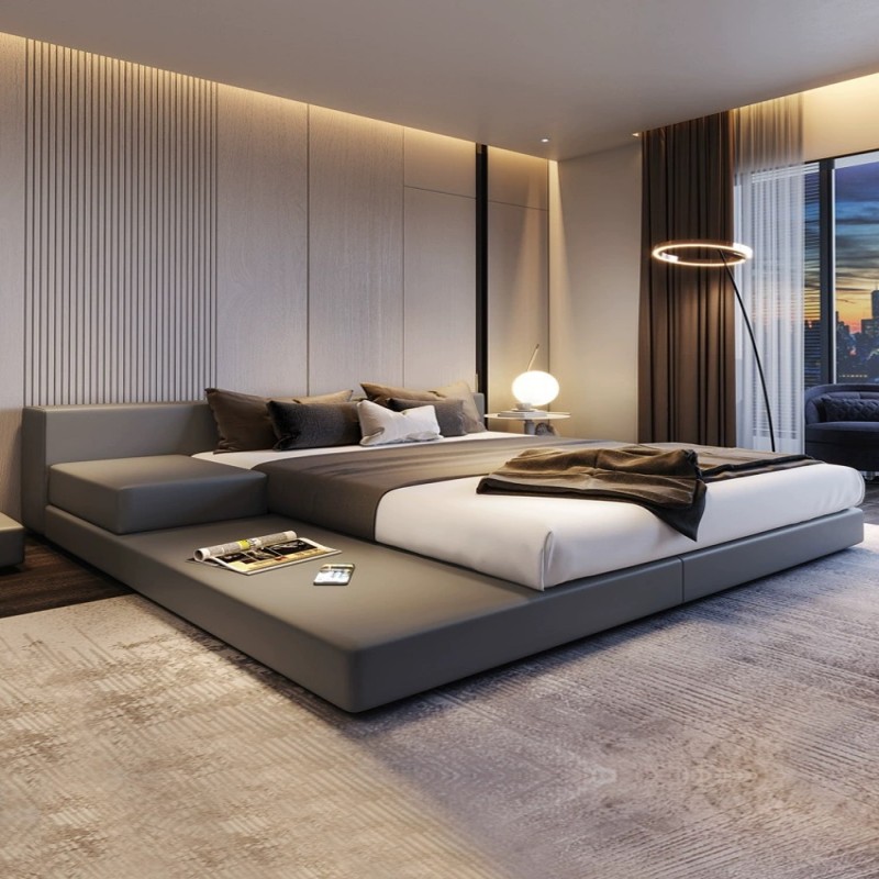 华意空间现代简约榻榻米布艺床北欧轻奢科技布床意式极简双人床1.