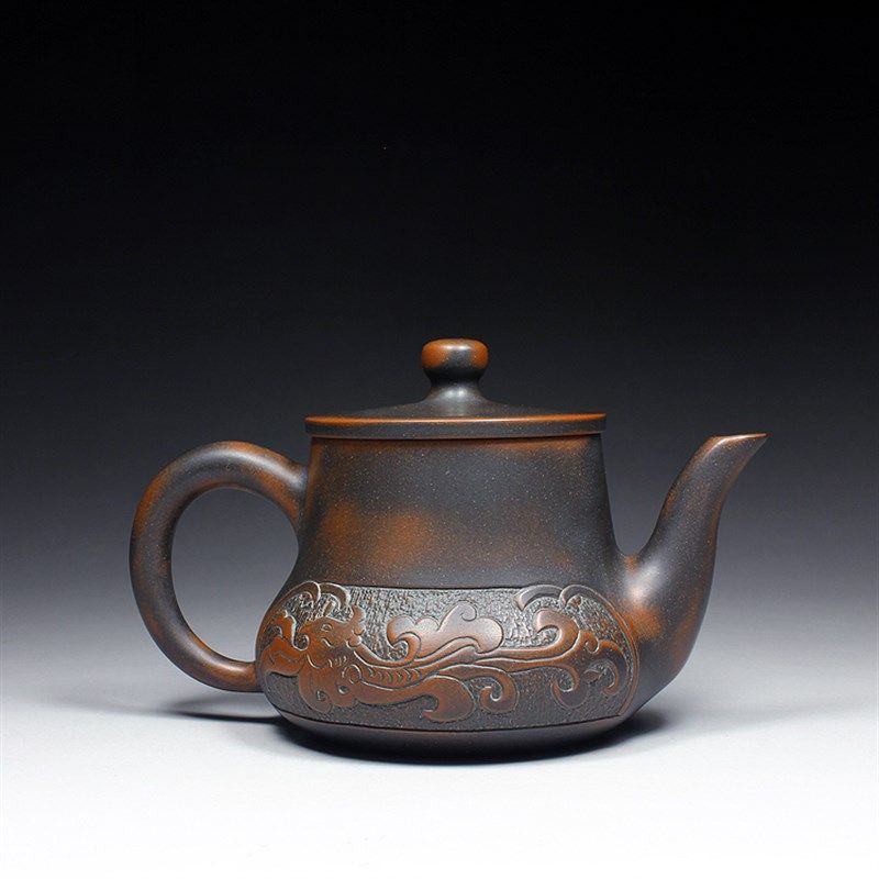 龙凤浮雕广西钦州坭兴陶茶壶名家纯手工家用窑变茶具泡茶精品紫泥