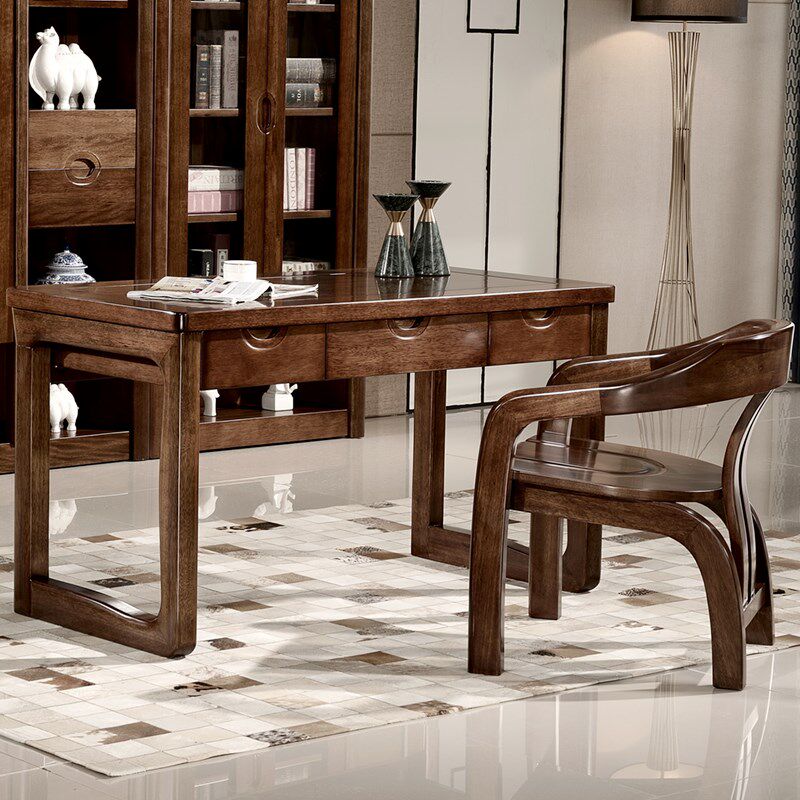 南美黑胡桃木全实木书桌写字台办公电脑桌简约现代中式桌椅