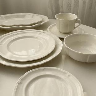 复古风纯白浮雕陶瓷盘子家用花边早餐盘甜品盘餐厅摆盘 态生活法式
