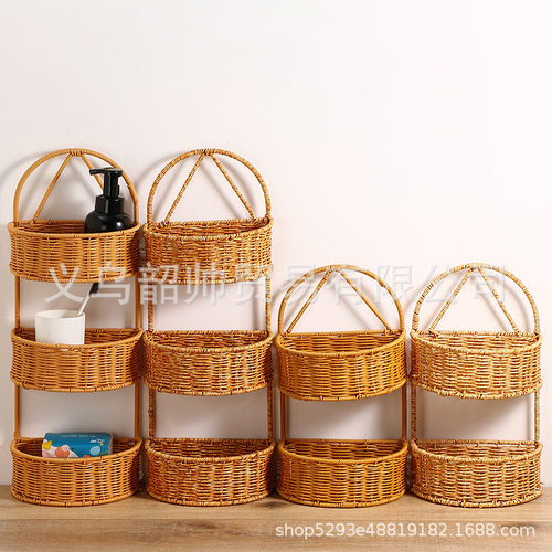 彷藤编多层挂篮厨房卫生间储物架姜蒜筷子壁挂篮紫多层收纳置物架