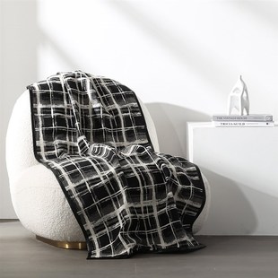 饰毯样板间软装 黑白格子提花轻奢床尾巾搭毯酒店民宿沙发床上装