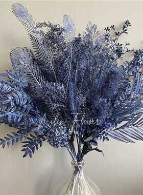 【宝蓝色①号链接】 婚礼堂雾凇草配叶吊顶插花塑料垂挂迷雾装饰