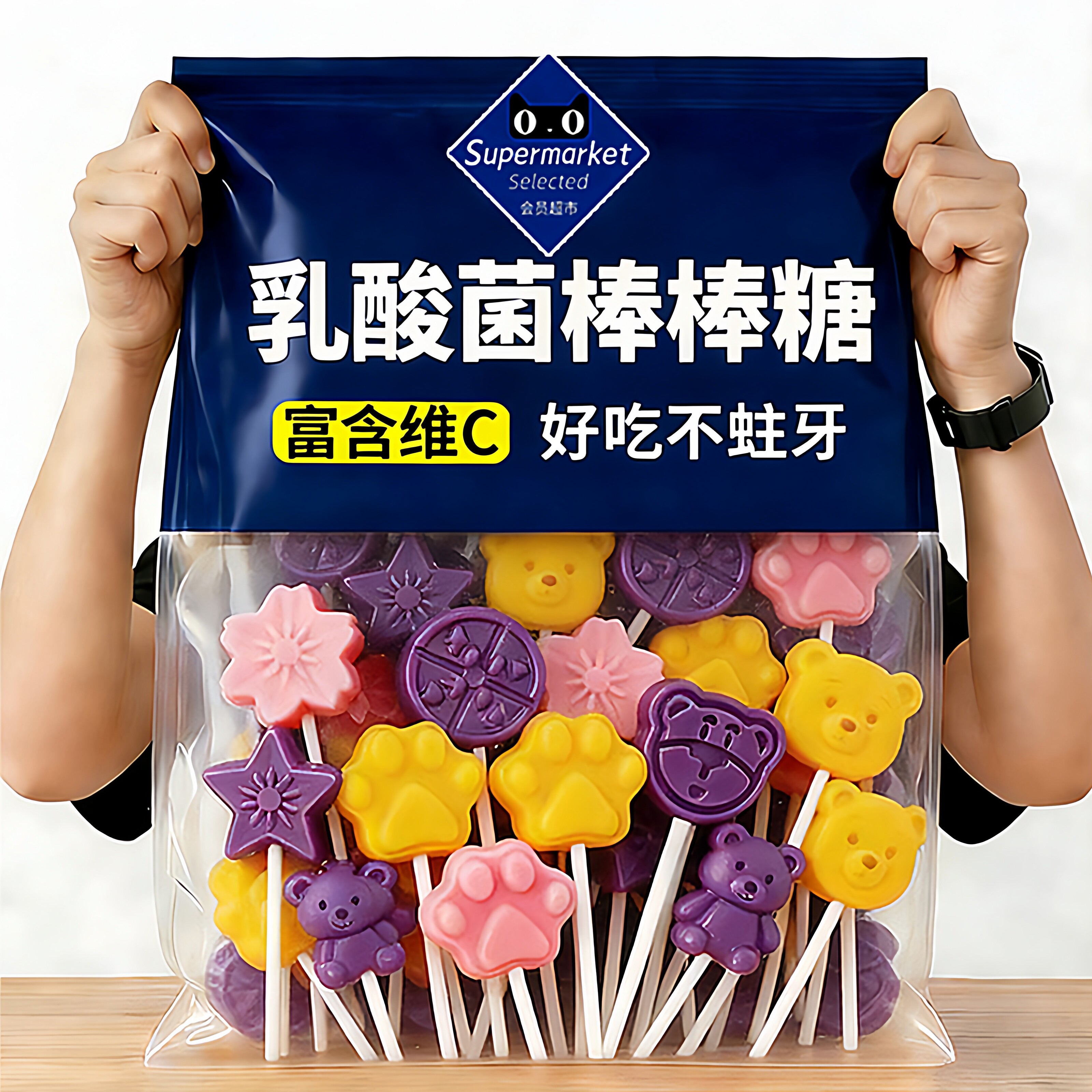 儿童乳酸菌棒棒糖网红零食高颜值不蛀牙硬糖解馋混合口味卡通糖果
