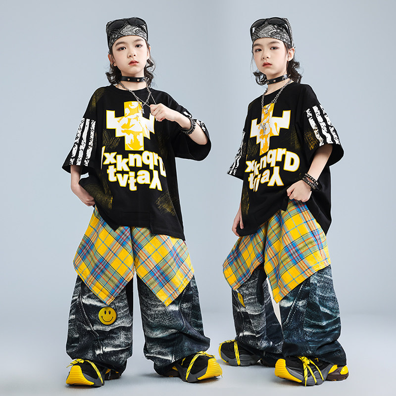 街舞儿童潮服少儿hiphop爵士舞演出服男童T恤嘻哈套装女童舞蹈服