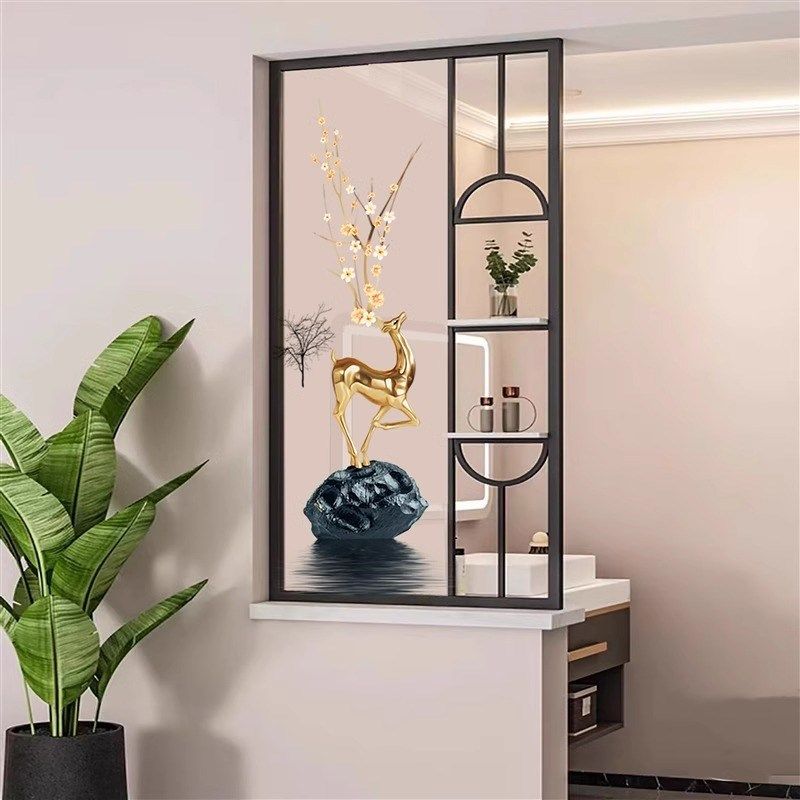 卫生间洗手台半墙艺术玻璃铁艺玄关隔断客厅入户屏风简约现代装饰