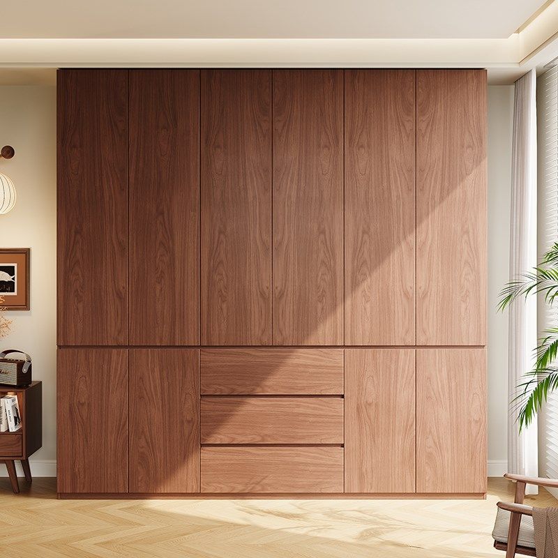 中古风全实木衣柜ENF级家用全橡木储物柜卧室2025新款定制大衣橱