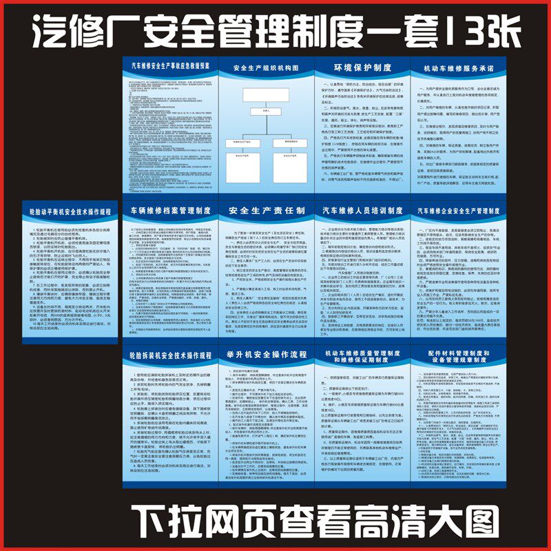 汽车修理维修操作规程标识牌 一套13张4s店汽修安全管理制度牌