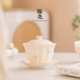 茶杯 陶瓷三才盖碗兰花女士泡茶杯家用功夫茶具单个盖碗小茶碗中式
