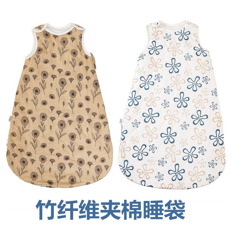 婴儿无袖竹棉纱布睡袋秋冬加厚四季通用儿童防踢被宝宝夹棉竹纤维