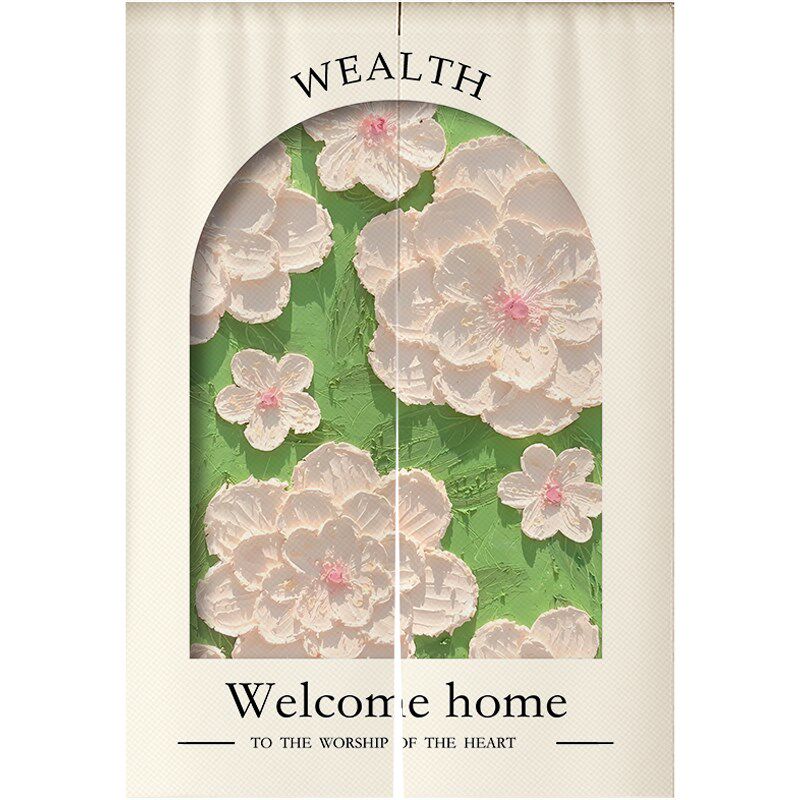 油画门帘隔断帘网红挂帘家用卫生间厕所半帘短帘卧室免打孔遮挡帘