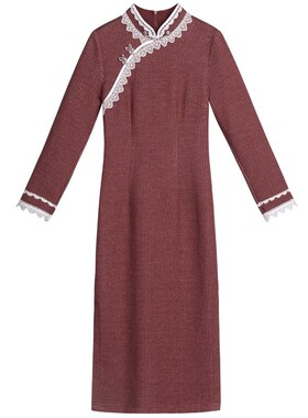 固执秋冬新款复古国风中长款立领旗袍长袖连衣裙93124QP07618