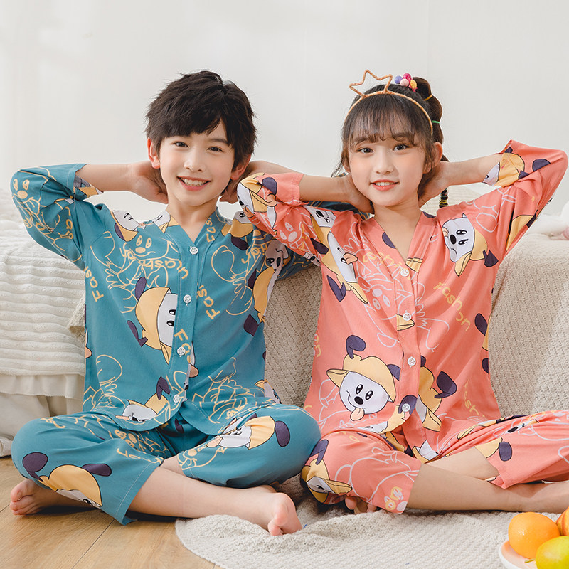 儿童睡衣女童夏季薄款绵绸中大童夏天女孩棉绸长袖开衫空调居家服,童装/婴儿装/亲子装,家居服套装,淘宝优惠券,粉丝福利购,淘宝优惠卷