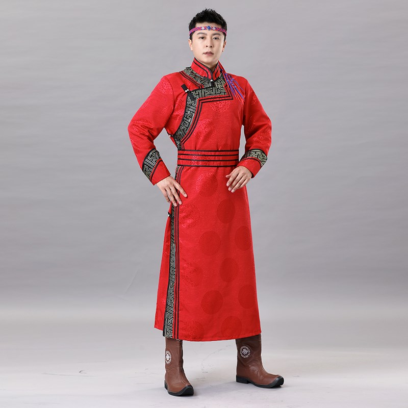 蒙古族服装男士蒙古袍少数民族演出服传统蒙古长袍礼服蒙族新郎服